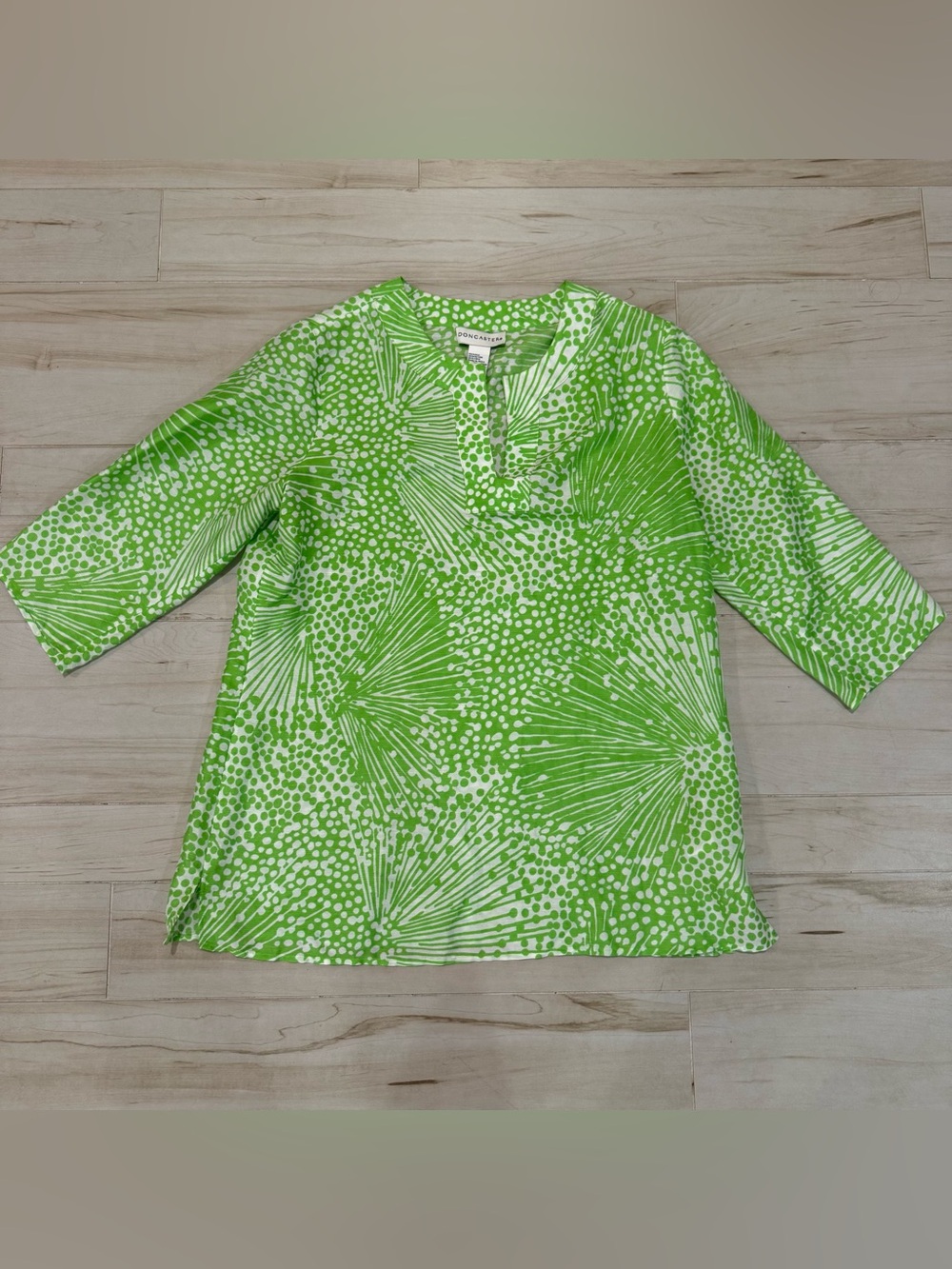NWOT Silk Linen Doncaster Lime Green Dandelion Print Tunic Top Approx M